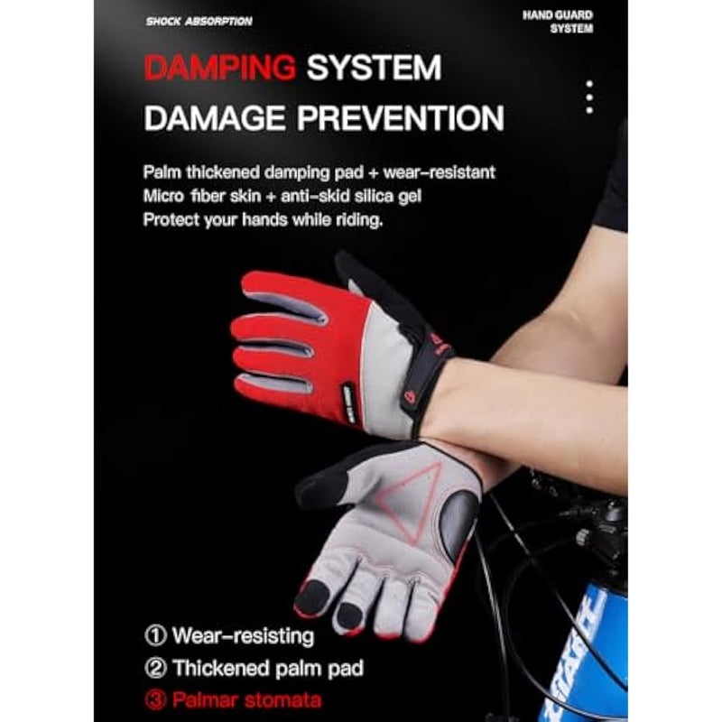 Fullfinger Cycling Gloves for Men Women, Touchscreen Full Finger Bike Gloves for Men Cycling, Paded MTB Glove Biking Glove for Men Bicycle Accessories - Image 5